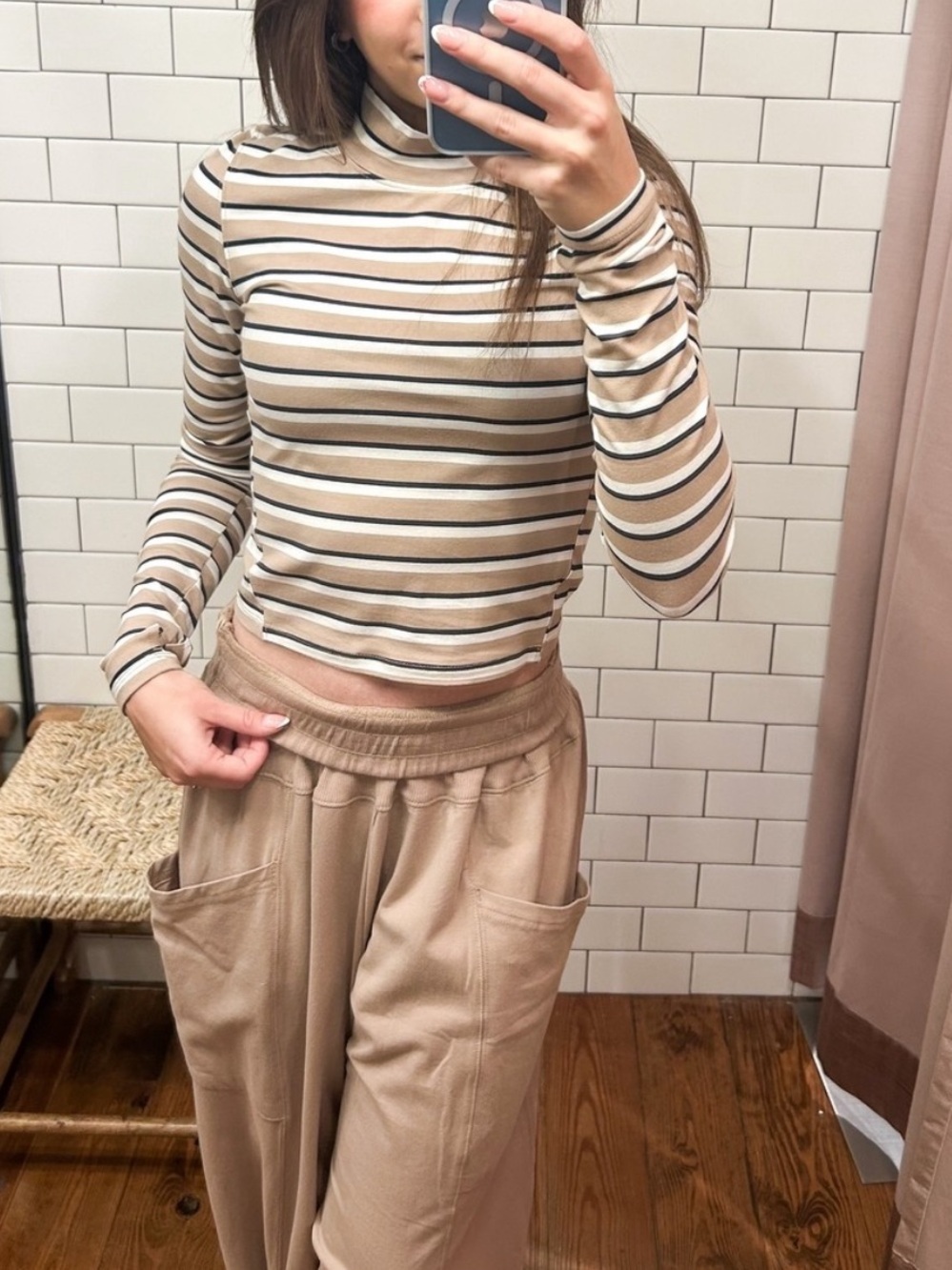 Free People FP Movement Up In The Air Matching Set - Sandy / Navy Stripe - NWT